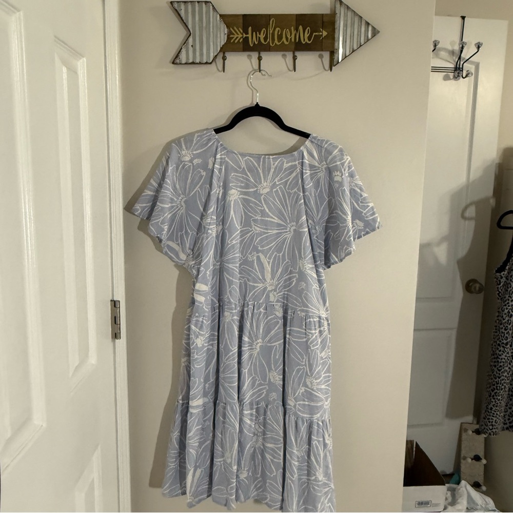 Universal Thread Linen Blend Blue and White Floral Dress Size XL - Picture 4 of 5